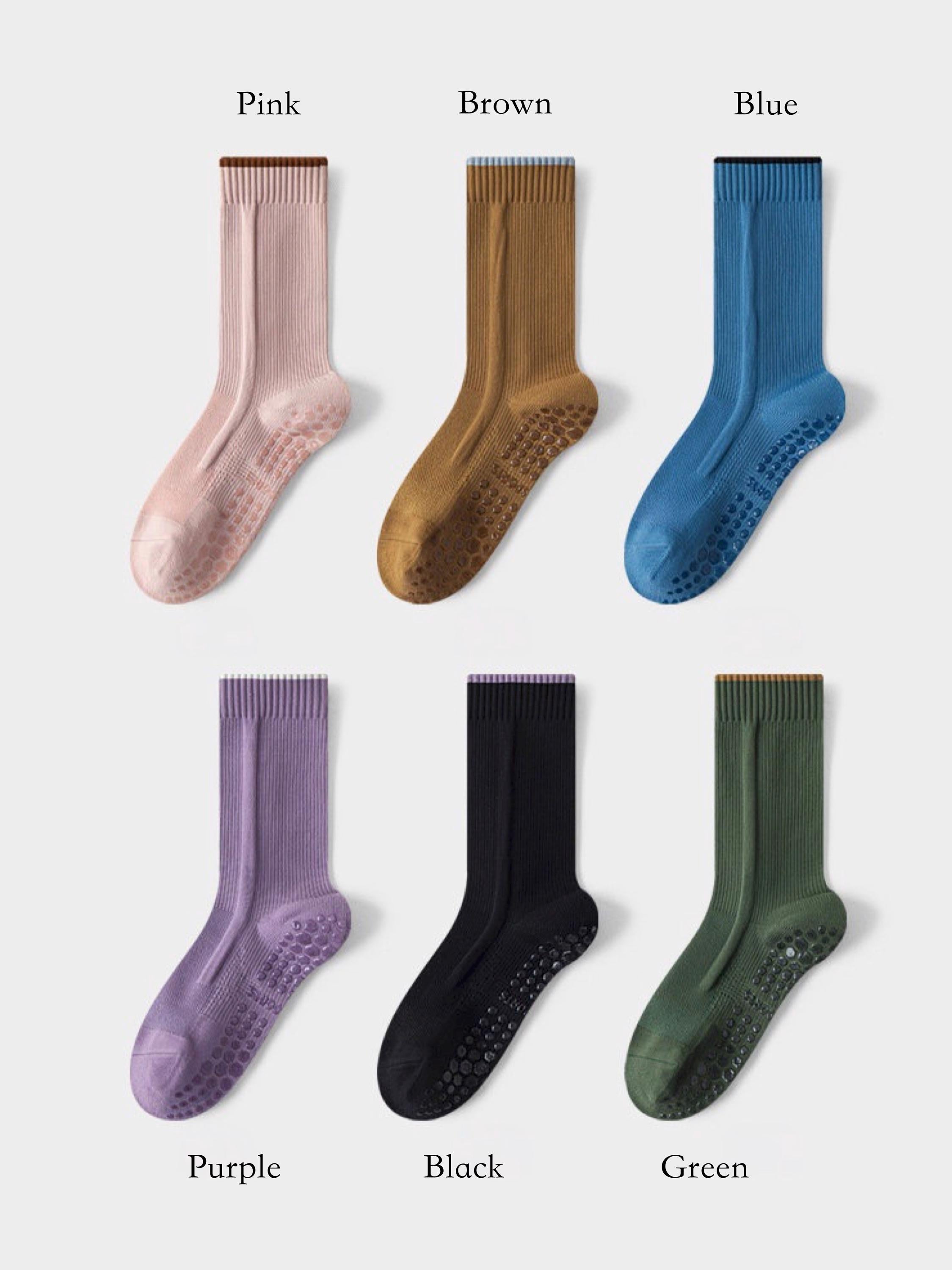 Pilates Grip Socks, Yoga Non Slip Sticky Socks, Barre Crew Socks, Workout Socks For Women, 6 Colour Options