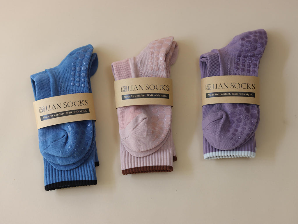 Pilates Grip Socks, Yoga Non Slip Sticky Socks, Barre Crew Socks, Workout Socks For Women, 6 Colour Options
