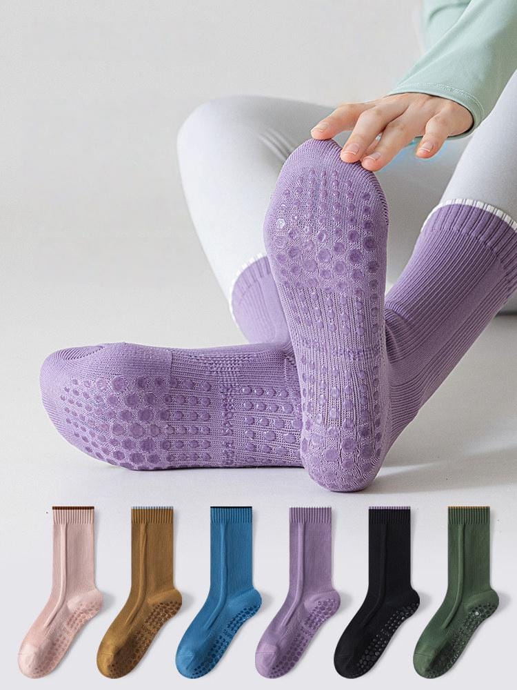 Pilates Grip Socks, Yoga Non Slip Sticky Socks, Barre Crew Socks, Workout Socks For Women, 6 Colour Options