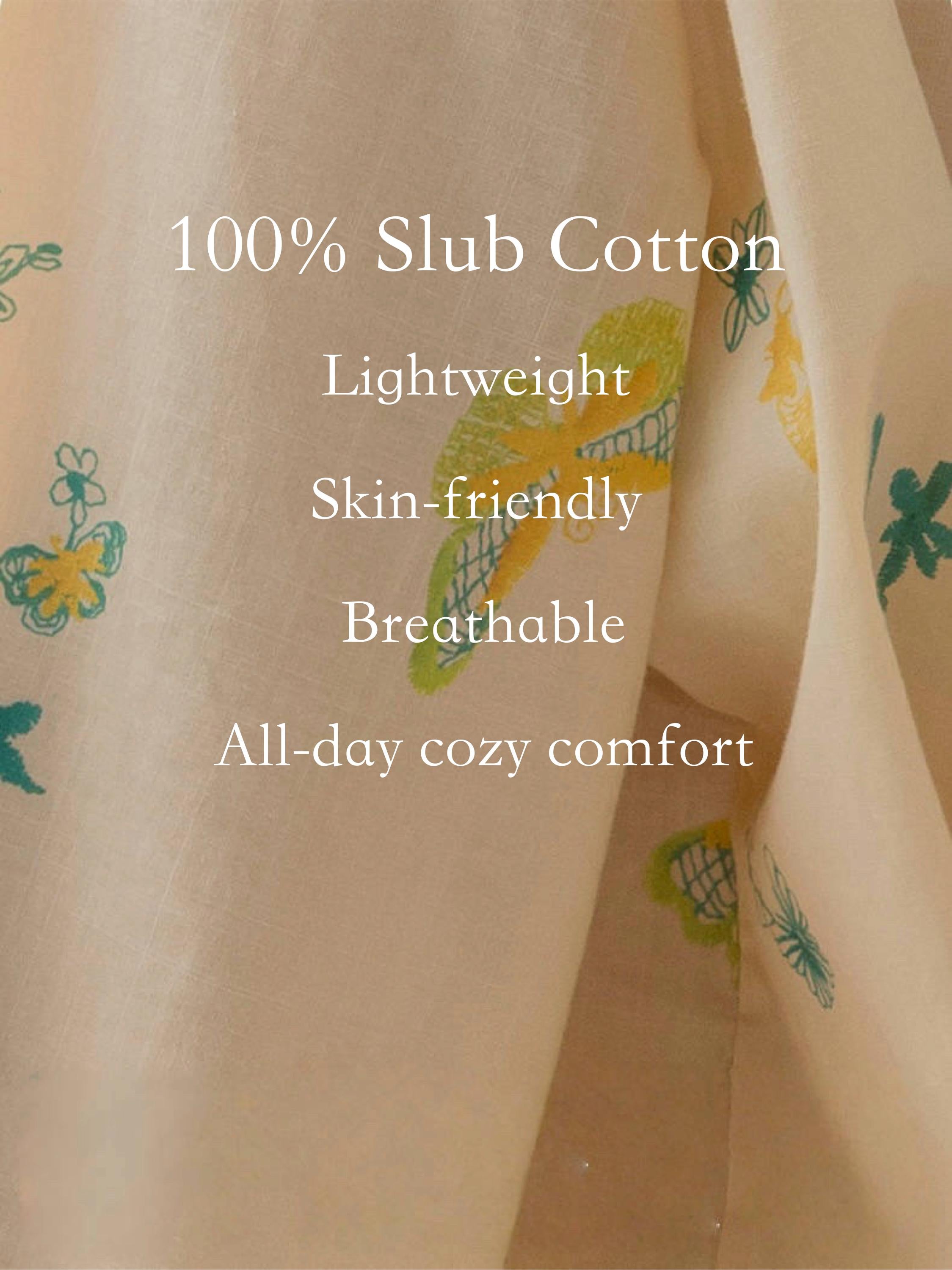 Women’s Cotton Pajama Set – Oriental Zen Floral Cotton Sleepwear, Relaxed Lounge Fit, Eco-Friendly Material