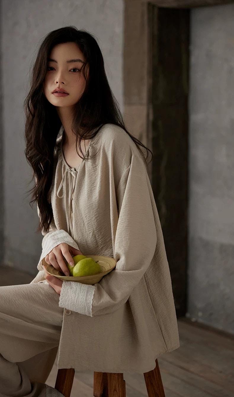 Organic Cotton Pyjamas Set for Women – Zen Loungewear, Soft Breathable Lounge Set, Loose Fit Natural Sleepwear, Minimalist Home Wear