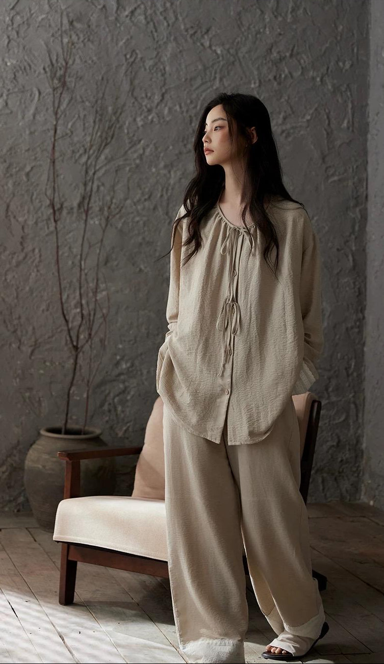 Organic Cotton Pyjamas Set for Women – Zen Loungewear, Soft Breathable Lounge Set, Loose Fit Natural Sleepwear, Minimalist Home Wear