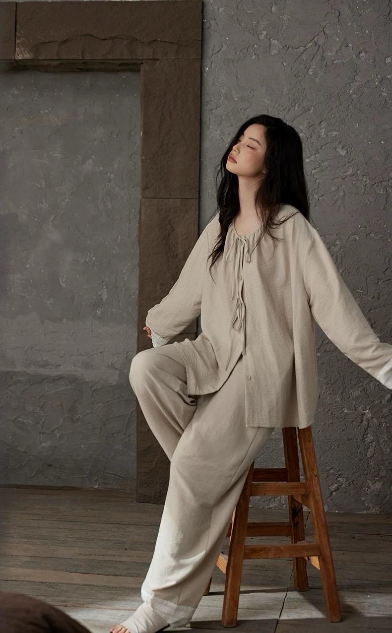 Organic Cotton Pyjamas Set for Women – Zen Loungewear, Soft Breathable Lounge Set, Loose Fit Natural Sleepwear, Minimalist Home Wear