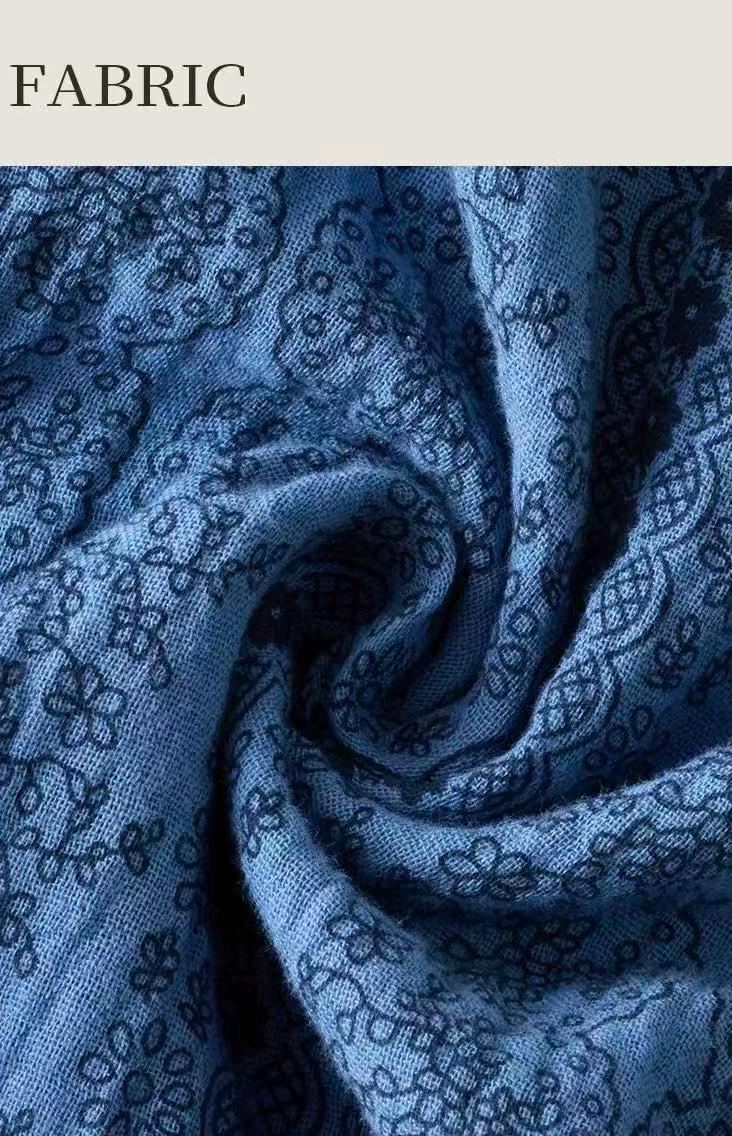 Gauze Cotton Lounge Dress – Crinkle Cotton Nightgown, Loose Fit Long Sleeve House Dress, Breathable Zen Homewear