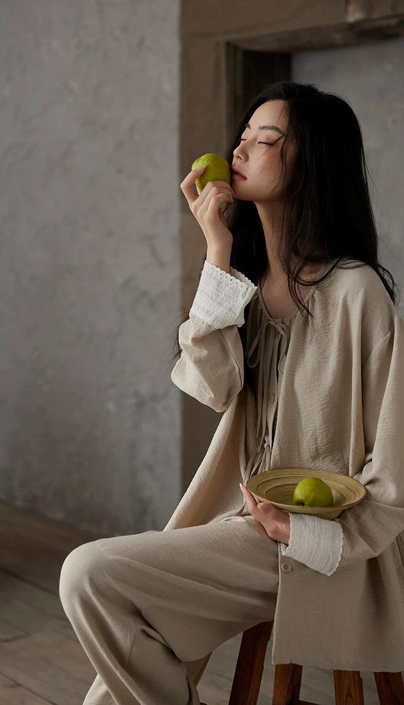 Organic Cotton Pyjamas Set for Women – Zen Loungewear, Soft Breathable Lounge Set, Loose Fit Natural Sleepwear, Minimalist Home Wear