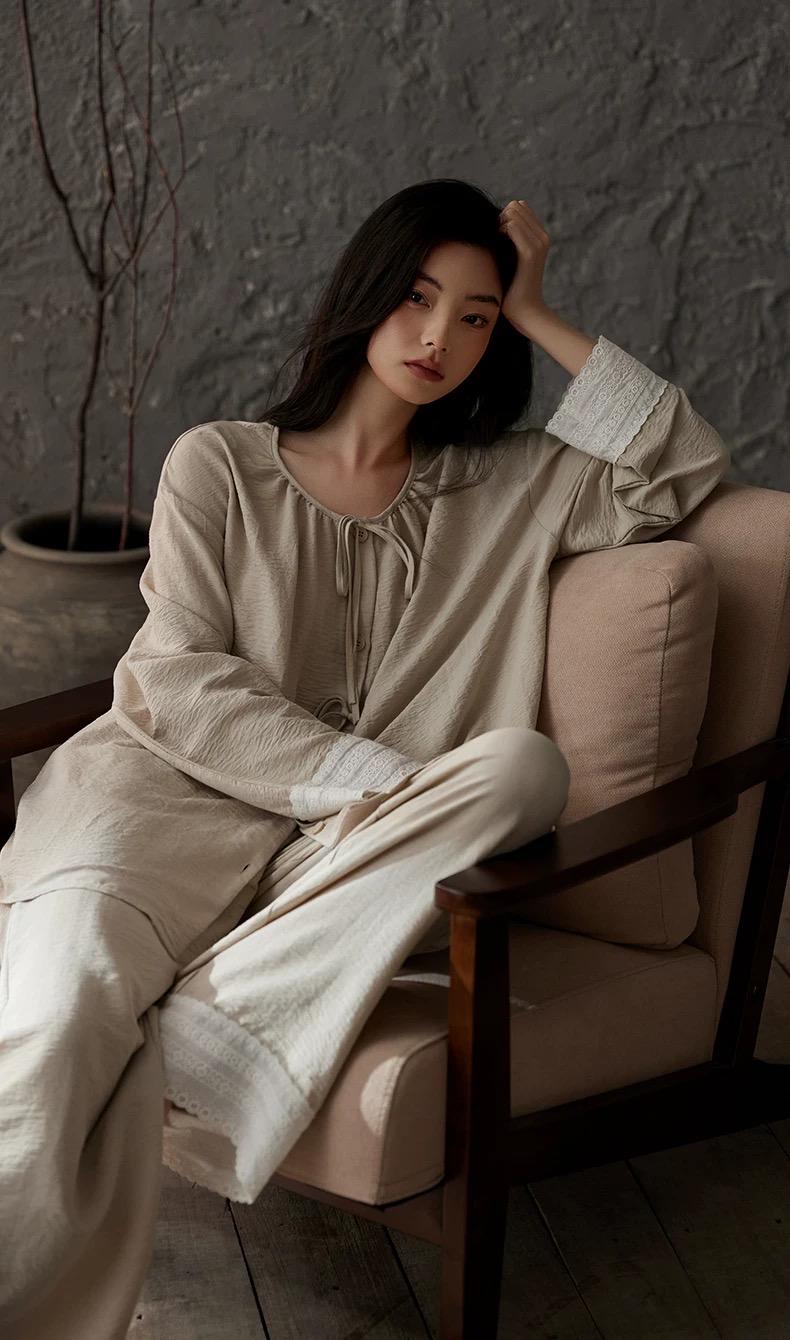 Organic Cotton Pyjamas Set for Women – Zen Loungewear, Soft Breathable Lounge Set, Loose Fit Natural Sleepwear, Minimalist Home Wear