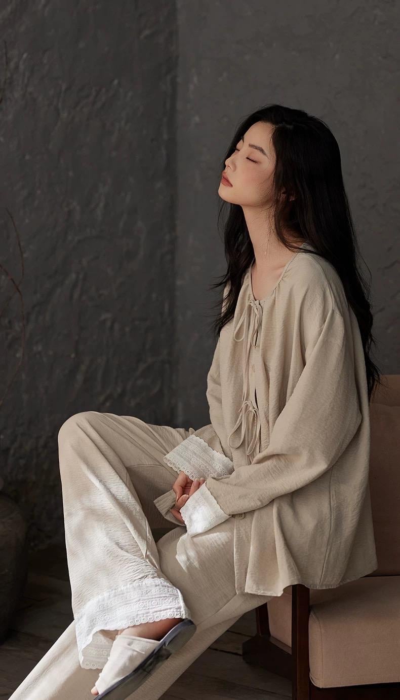 Organic Cotton Pyjamas Set for Women – Zen Loungewear, Soft Breathable Lounge Set, Loose Fit Natural Sleepwear, Minimalist Home Wear