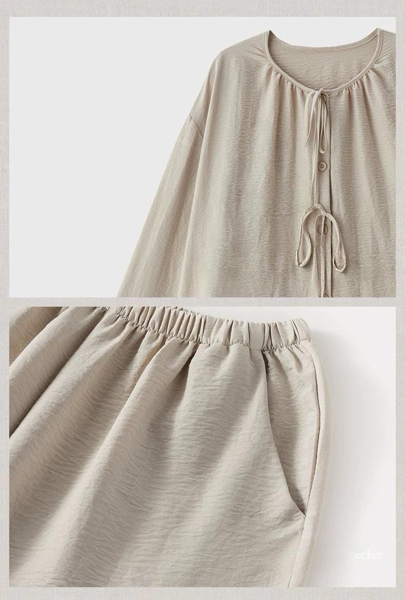 Organic Cotton Pyjamas Set for Women – Zen Loungewear, Soft Breathable Lounge Set, Loose Fit Natural Sleepwear, Minimalist Home Wear