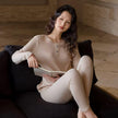 Infant cotton thermal pajama base layer from Lian Loungewear in rose pink and almond beige, soft ribbed loungewear set for warmth and breathability.