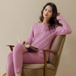 Lian Loungewear infant cotton thermal pajama base layer in soft ribbed rose pink and almond beige, breathable warm sleepwear for babies.