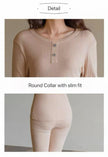 Lian Loungewear infant-grade cotton thermal pajama set in rose pink and almond beige, soft ribbed loungewear for warm sleep and comfort.