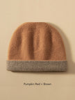 Lian Loungewear dark brown and oatmeal two-tone cashmere beanie, soft knit winter hat with cozy, stylish design.