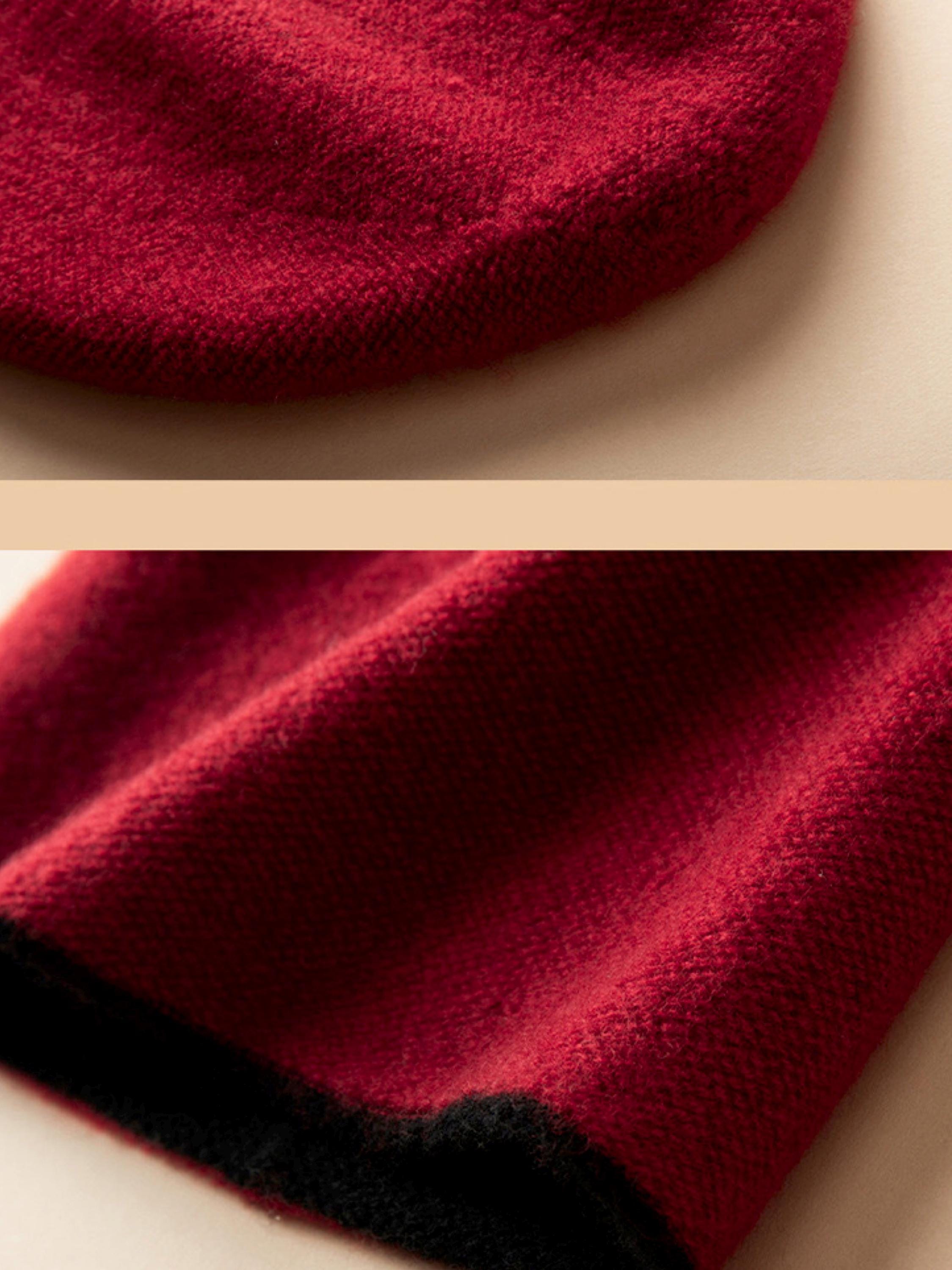 Dark brown and oatmeal two-tone cashmere beanie by Lian Loungewear, featuring a cozy knit winter hat design.