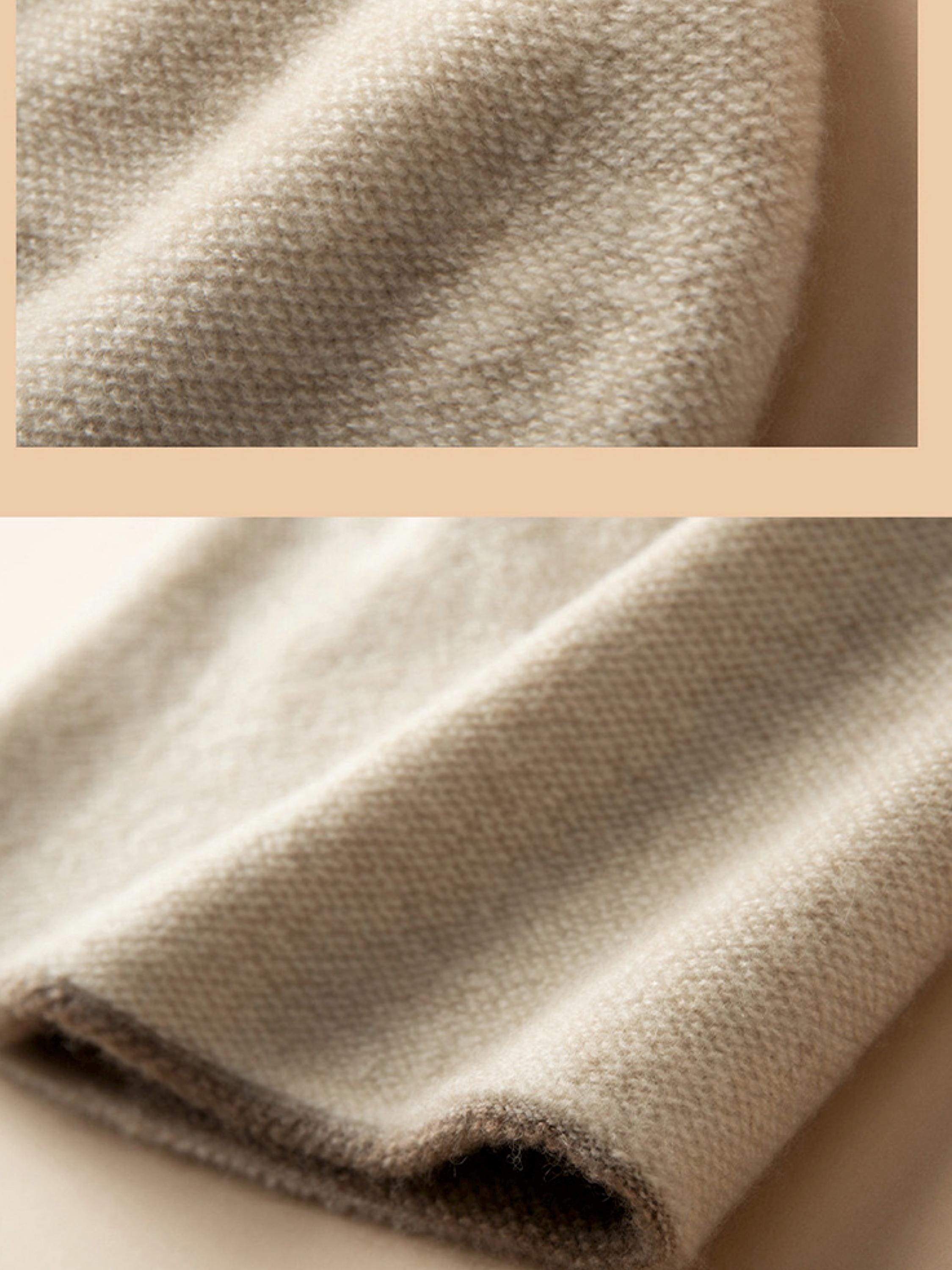 Dark brown and oatmeal two-tone cashmere beanie by Lian Loungewear, featuring a cozy knit winter hat design.