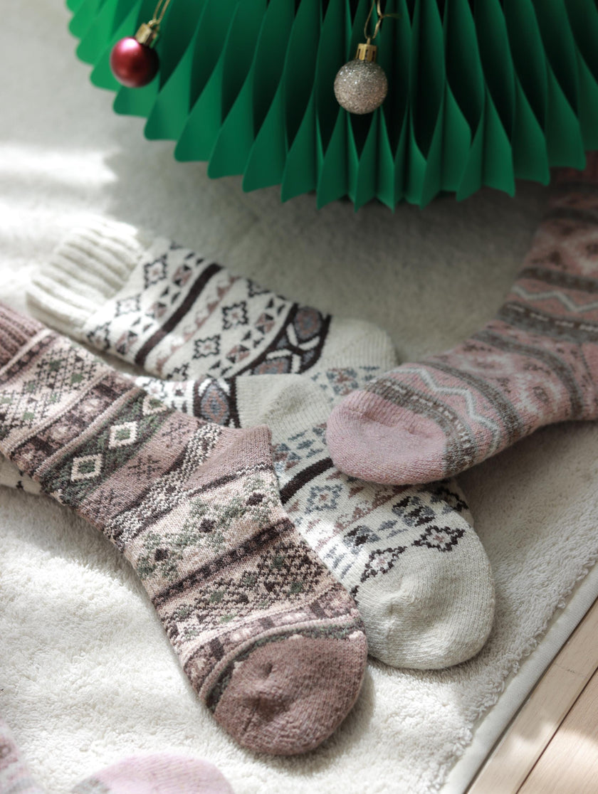 Set of three Scandinavian Merino Wool Socks by Lian Loungewear in a gift box, showcasing cozy, soft wool socks for comfort and style.