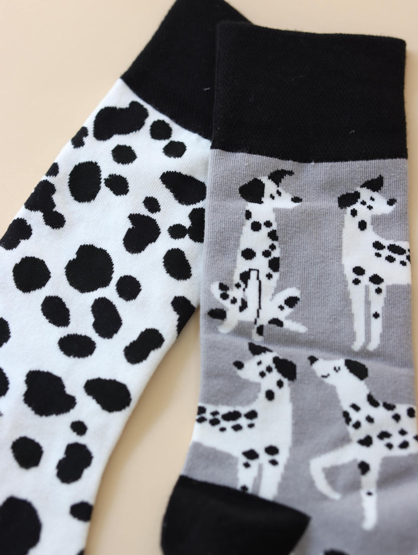 Lian Loungewear AB Novelty Crew Socks with animal and graphic designs in mismatched pairs, cotton blend, for fun and cozy style.