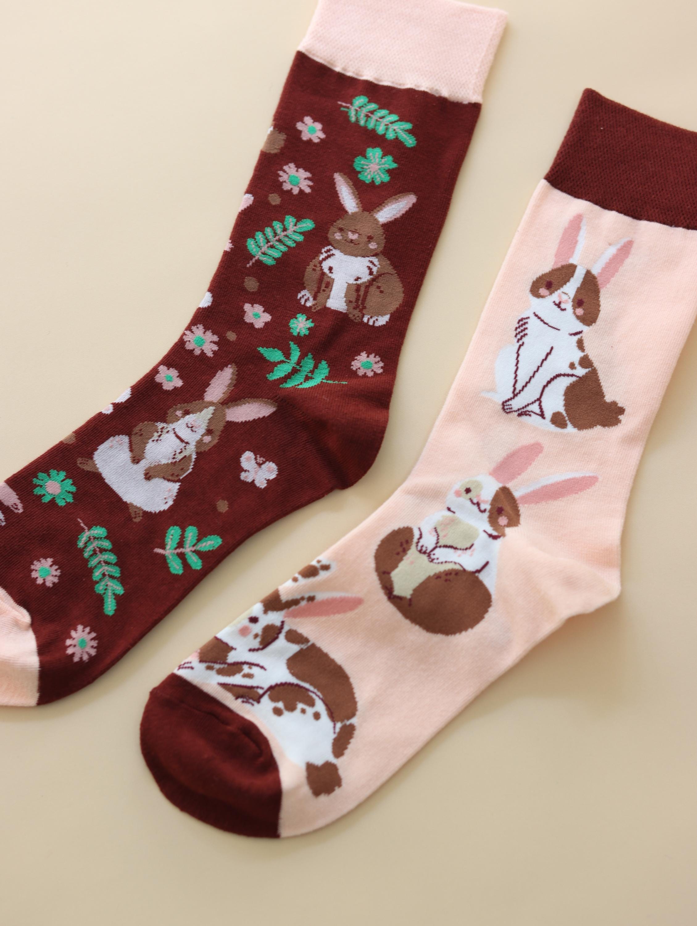 Lian Loungewear AB Novelty Crew Socks with animal and graphic mismatched designs in cotton blend, available as single or gift box pairs.