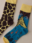 Cotton blend funny mismatched socks with animal and graphic designs in a gift box set by Lian Loungewear.