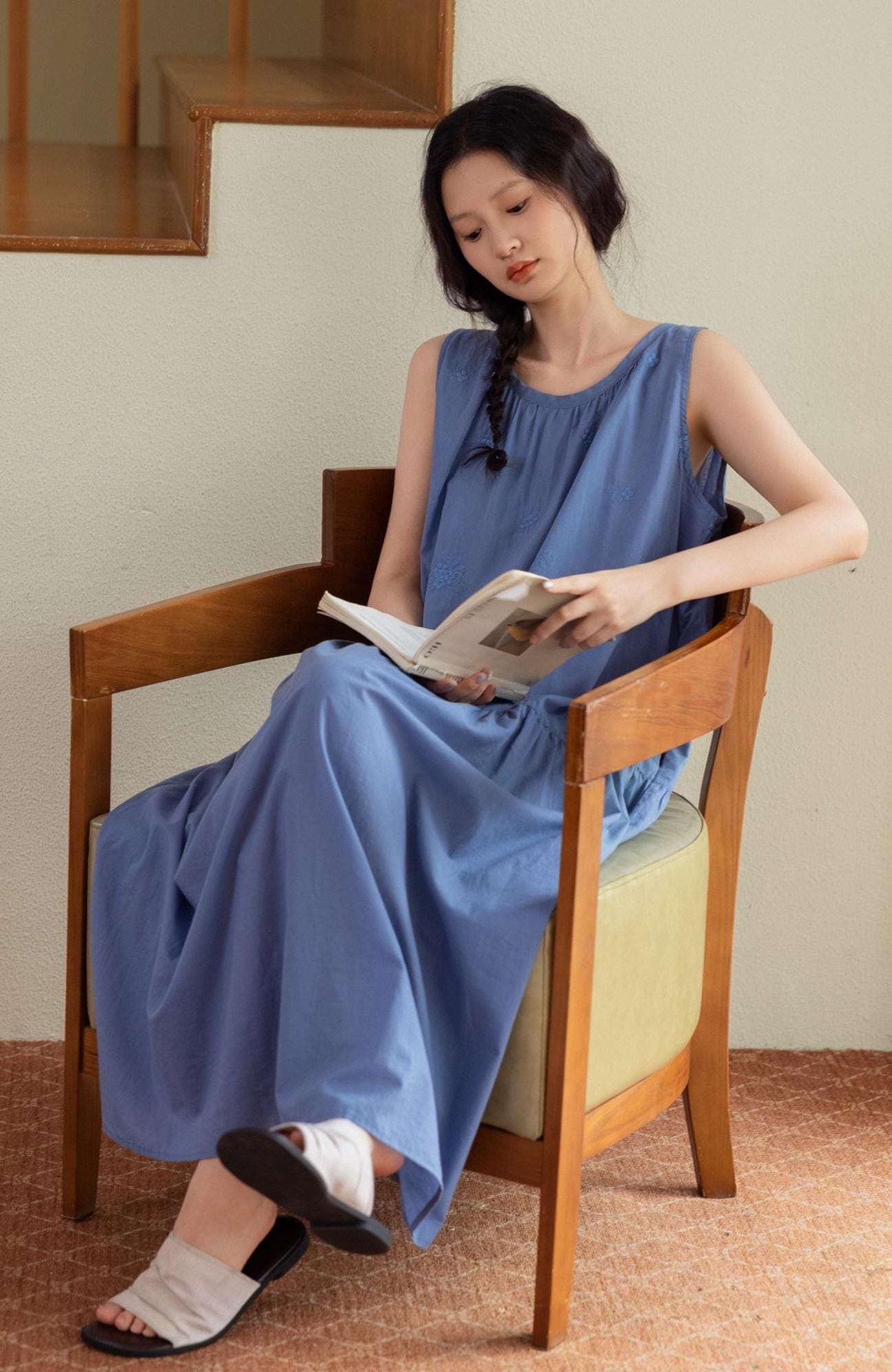 Lian Loungewear bamboo cotton loungewear dress and pants set, soft and comfortable for relaxing or casual wear.