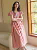 Lian Loungewear women's bamboo slub cotton loungewear set with embroidered vintage-style dress and pants, soft breathable summer pajamas