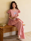 Lian Loungewear bamboo slub cotton loungewear set for women, soft breathable summer pajamas with vintage embroidery and cottage style.