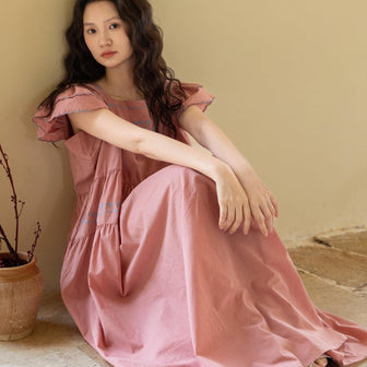 Lian Loungewear bamboo slub cotton loungewear set for women, soft breathable summer pajamas with vintage embroidery and cottage style.