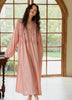 Pink bamboo cotton pajamas set by Lian Loungewear, embroidered dress or pants, soft and comfortable sleepwear for women.