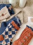 Lian Loungewear vintage floral knit wool socks in a gift box, cozy winter crew style, cotton blend, perfect for Mother's Day.