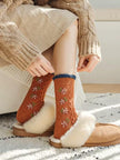 Vintage floral knit wool socks in a gift box from Lian Loungewear, cozy winter crew socks with cotton blend, perfect for Mother’s Day.