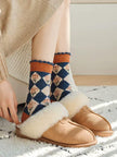 Vintage floral knit wool socks from Lian Loungewear in a gift box, cozy winter crew style with cotton blend fabric for women.