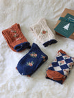 Lian Loungewear vintage floral knit wool socks in gift box, cozy winter crew socks with floral medallion pattern, cotton blend.