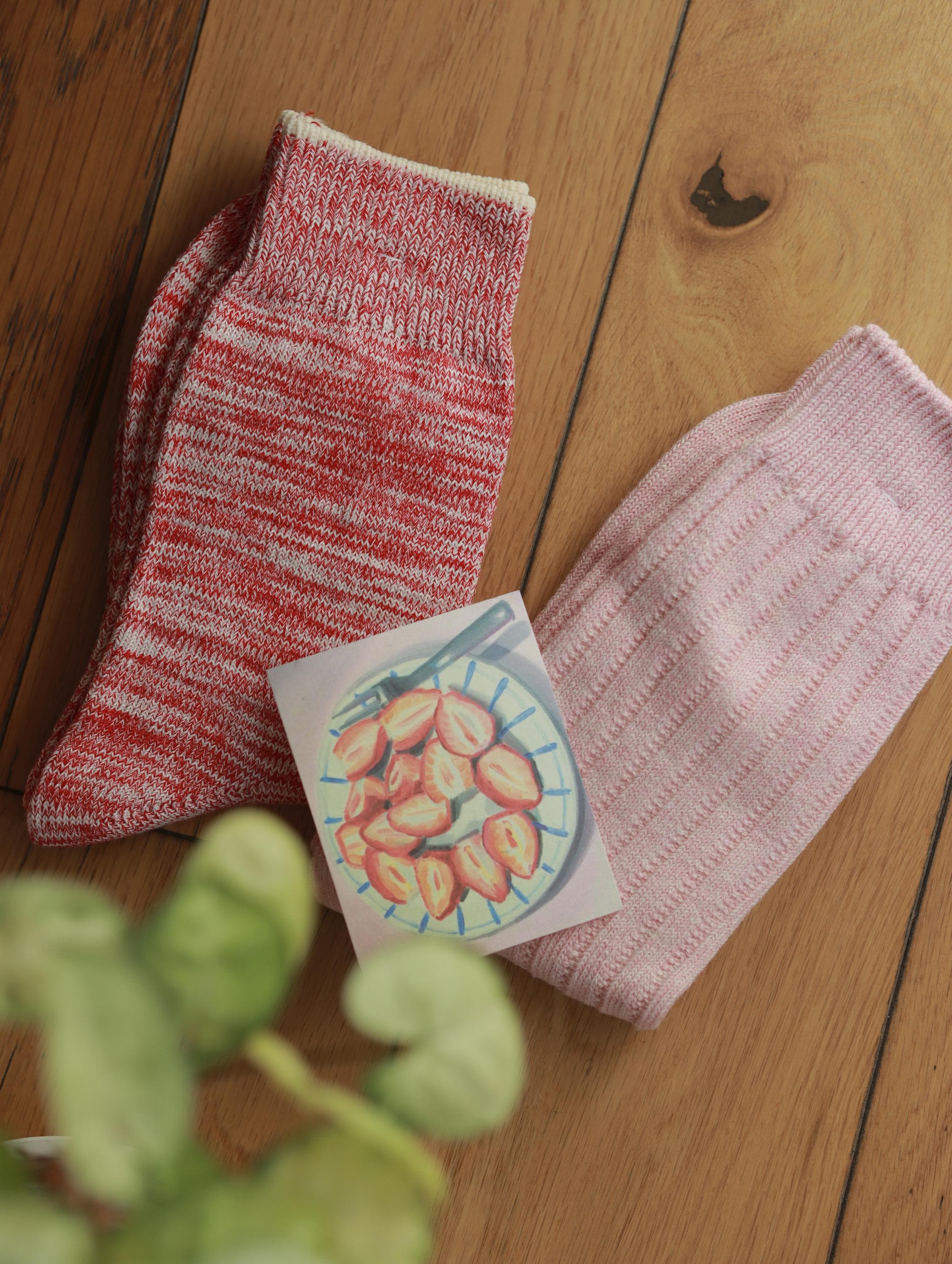 Lian Loungewear organic cotton crew socks 2-pairs set with fruit plant-dyed design in UK sizes 3-7, featuring grape patterns.