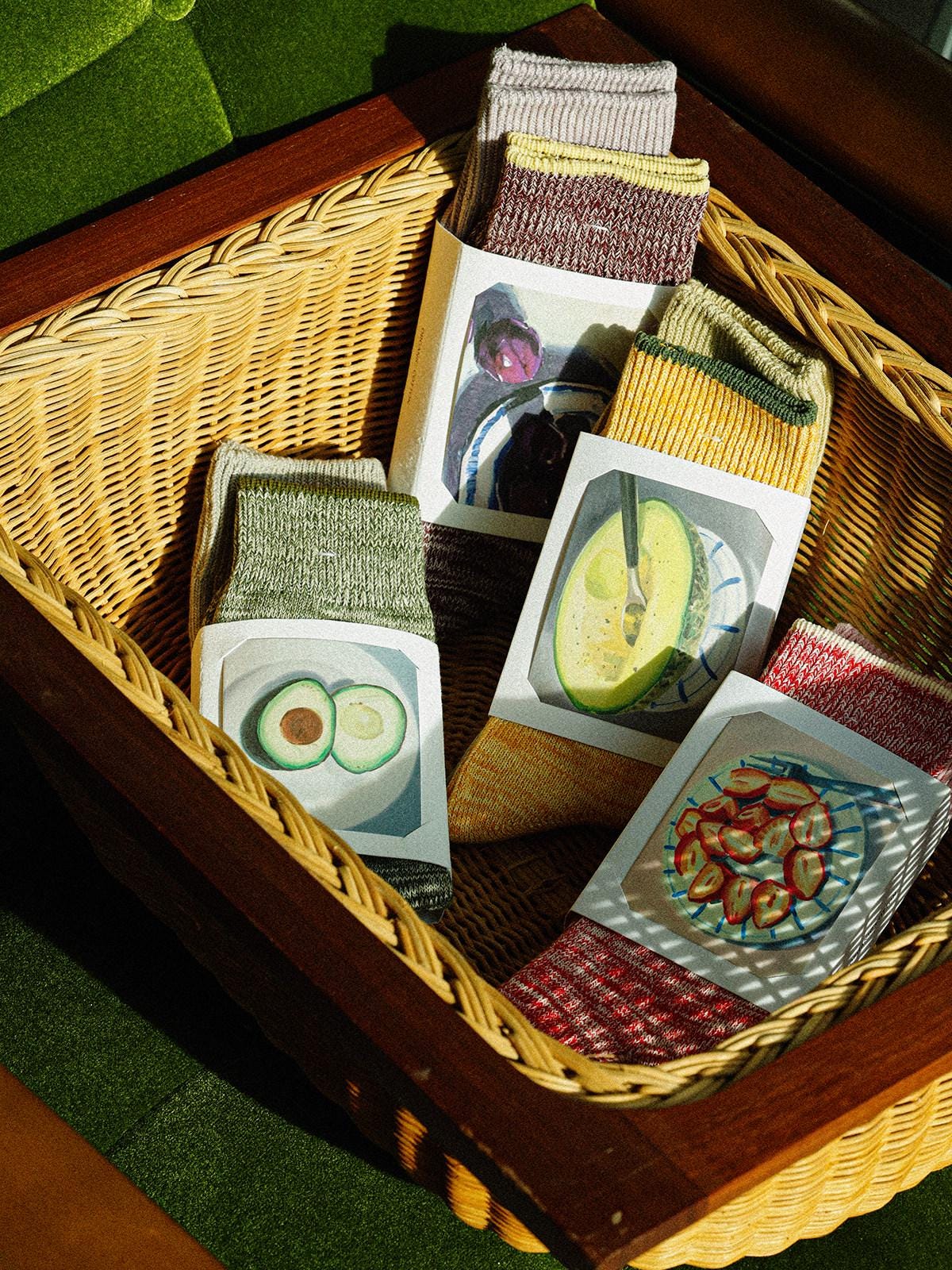 Lian Loungewear organic cotton crew socks set with grape fruit plant dye, featuring two pairs for UK sizes 3-7.
