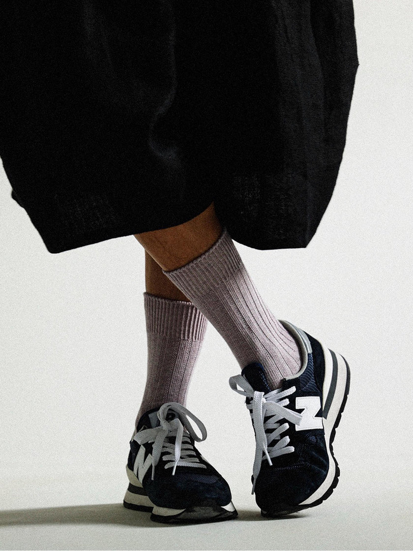 Organic cotton crew socks set by Lian Loungewear featuring fruit plant-dyed grape design in UK sizes 3-7.