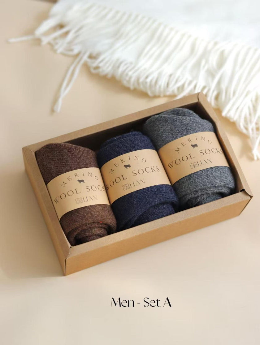 Lian Loungewear 98% Merino Wool Socks Gift Box with three pairs, soft and warm for comfortable winter wear.