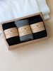 Lian Loungewear 98% Merino Wool Socks gift box with three pairs of cozy, natural-colored wool socks for men and women.