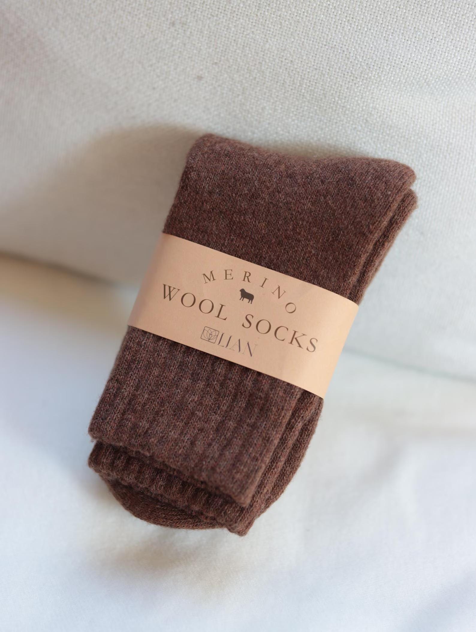 Lian Loungewear 98% Merino Wool Socks gift box featuring three pairs of cozy, soft wool socks in individual wrapping.