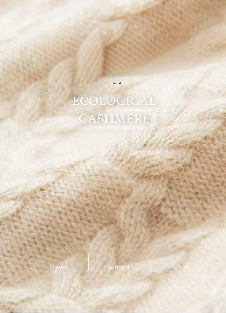 Ivory cream hand-knit cashmere-wool beanie with crochet lace details, warm winter cap by Lian Loungewear.