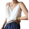 Organic linen camisole top for women by Lian Loungewear, double-layer ivory white linen tank top, lightweight and breathable.