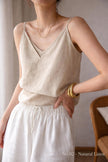 Organic linen camisole top for women, ivory white double-layer linen tank by Lian Loungewear, lightweight and breathable.