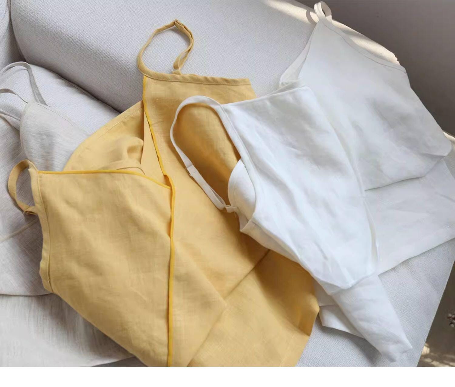 Organic linen camisole top for women by Lian Loungewear, double-layer ivory-white linen tank with comfortable fit.
