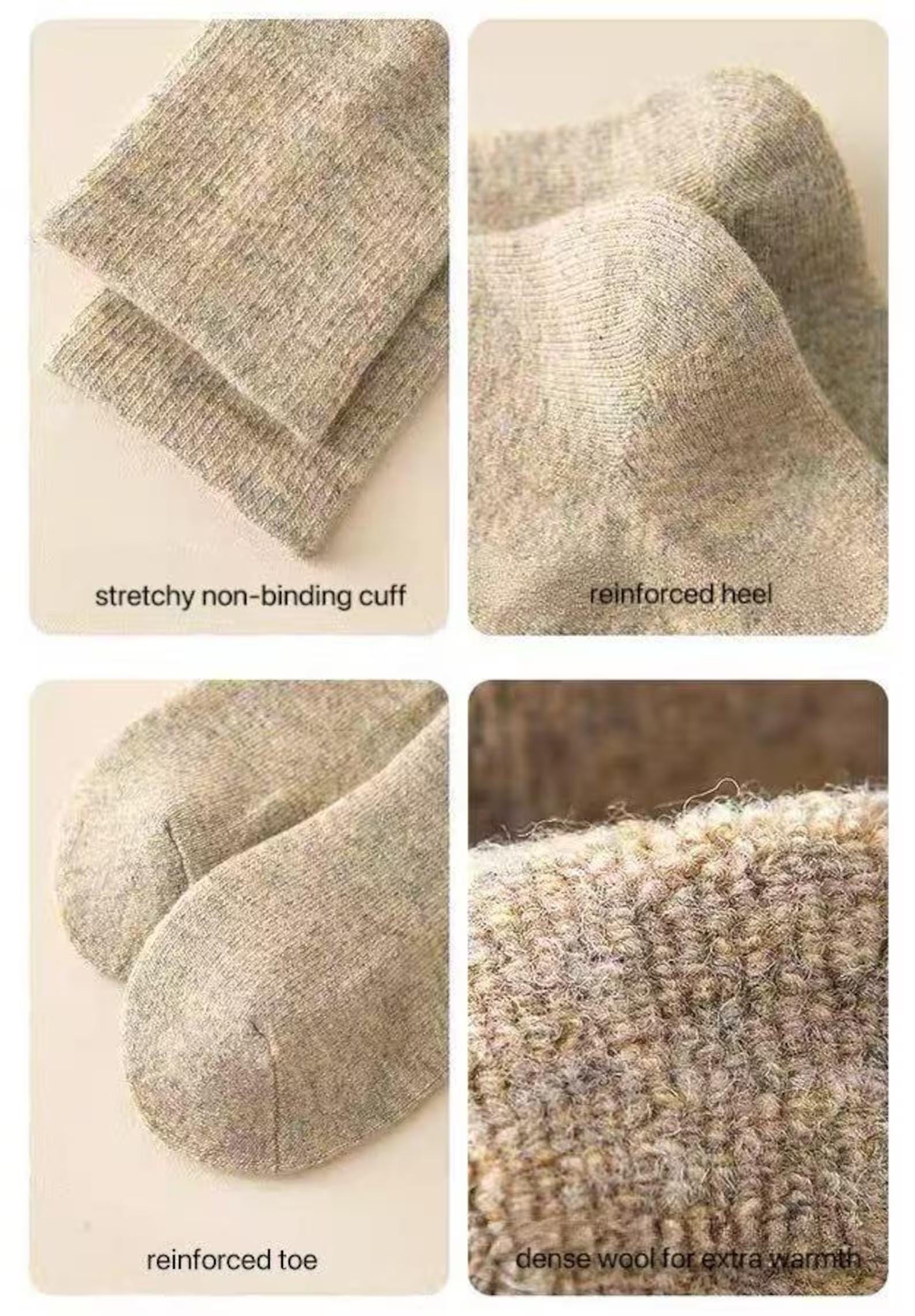Light grey Merino wool slipper socks for women, ultra warm and casual winter socks by Lian Loungewear with cozy, soft texture.