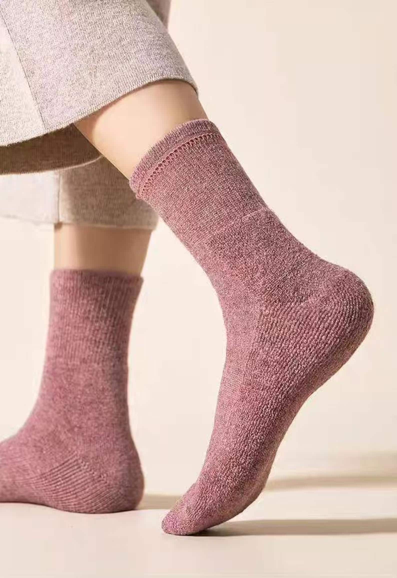 Light grey merino wool winter slipper socks by Lian Loungewear, ultra warm casual wool socks for women.