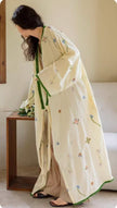 Lian Loungewear embroidered gauze cotton kimono-style robe with intricate embroidery, 115cm length, Japanese-inspired design