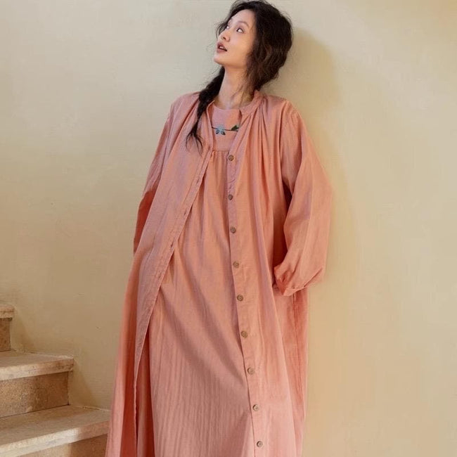 Lian Loungewear bamboo cotton robe and nightgown set with embroidered details, comfortable lounge sleepwear for relaxing at home.
