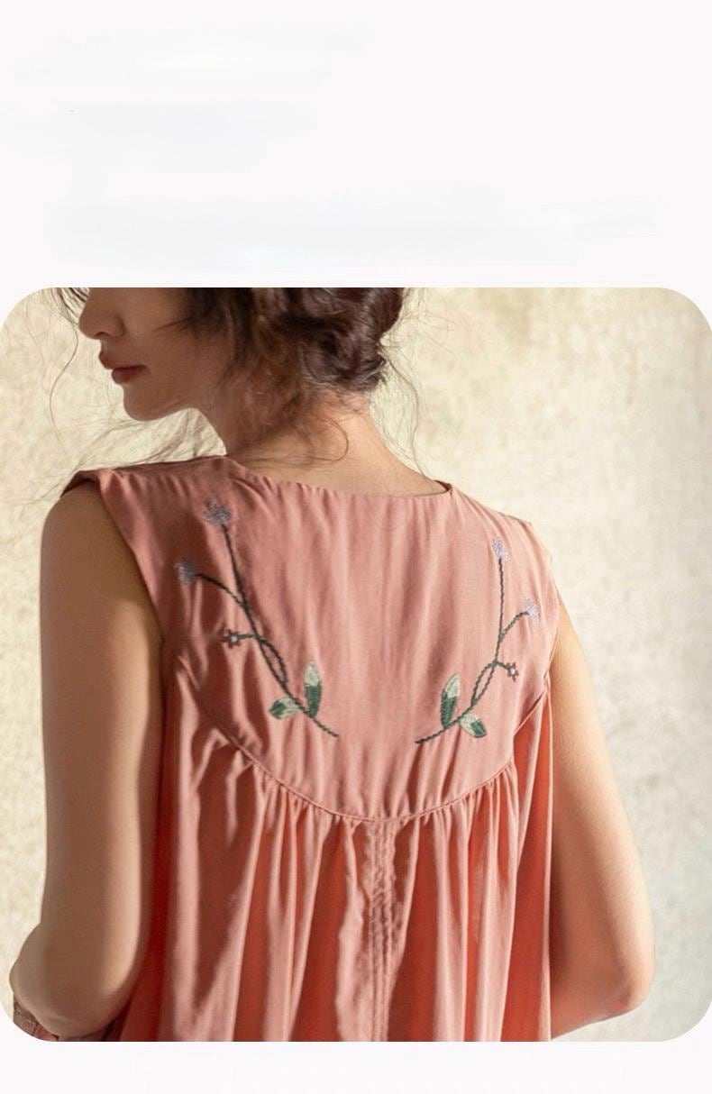 Lian Loungewear bamboo cotton robe and nightgown set with embroidered details, soft lounge sleepwear for comfortable relaxation.