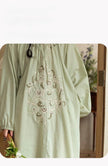 Lian Loungewear bamboo cotton embroidered pajama set with long pants and top, comfortable and stylish sleepwear for women.