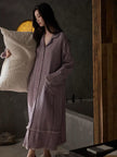 Beige gauze cotton lounge dress by Lian Loungewear in bohemian style, relaxed fit with flowing fabric and casual design.