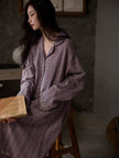 Beige gauze cotton lounge dress by Lian Loungewear featuring a bohemian style, relaxed fit, and lightweight, breathable fabric.