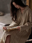 Beige gauze cotton lounge dress by Lian Loungewear with bohemian style, relaxed fit, and flowing fabric perfect for casual wear.